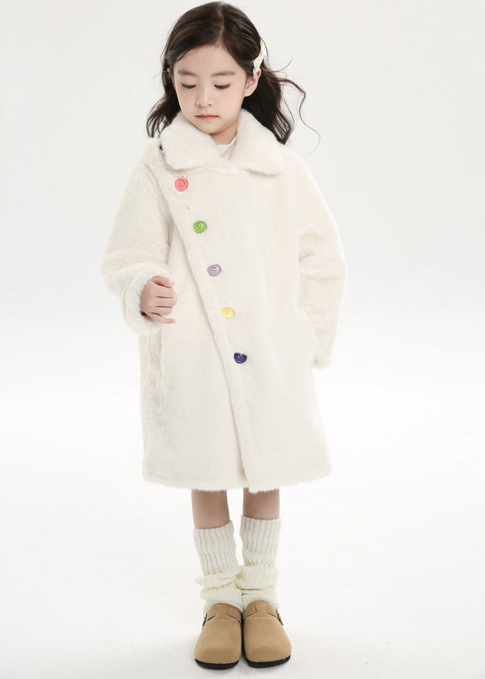 Chice Pink Asymmetrical Peter Pan Collar Kids Mink Velvet Long Woolen Coats Spring