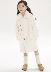 Chice Pink Asymmetrical Peter Pan Collar Kids Mink Velvet Long Woolen Coats Winter