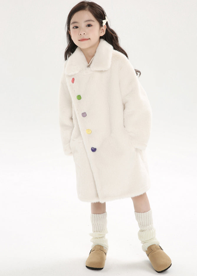 Chice Pink Asymmetrical Peter Pan Collar Kids Mink Velvet Long Woolen Coats Spring