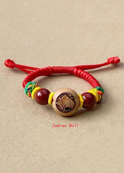 Children Cinnabar Peach Wood Zodiac Hand Woven Bracelet