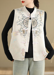 Chinese Style Apricot Embroidered Cotton Vest Sleeveless