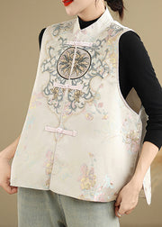 Chinese Style Apricot Embroidered Cotton Vest Sleeveless