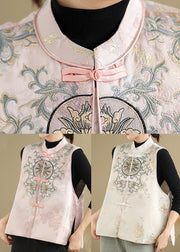 Chinese Style Apricot Embroidered Cotton Vest Sleeveless