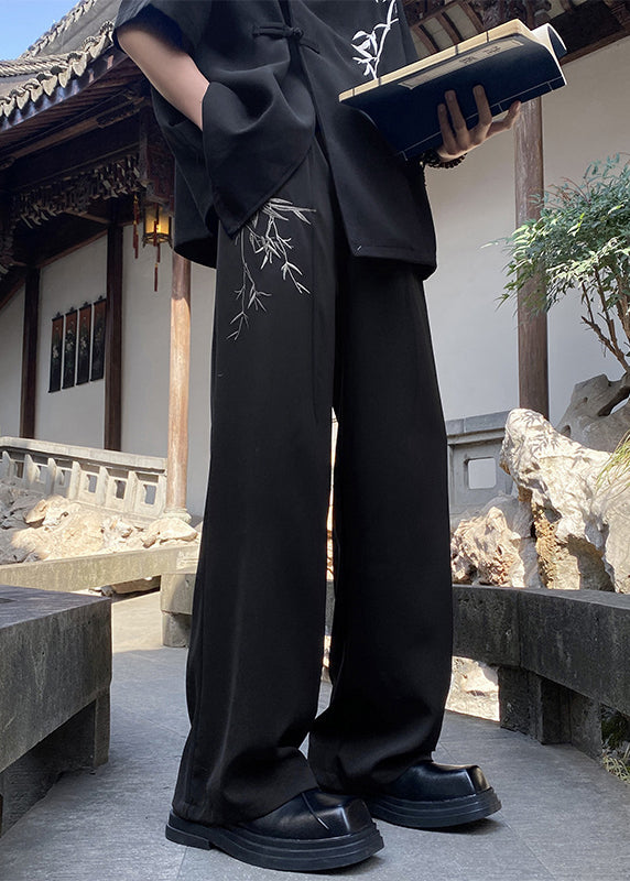 Chinese Style Apricot Embroidery Ice Silk Men Pants Summer