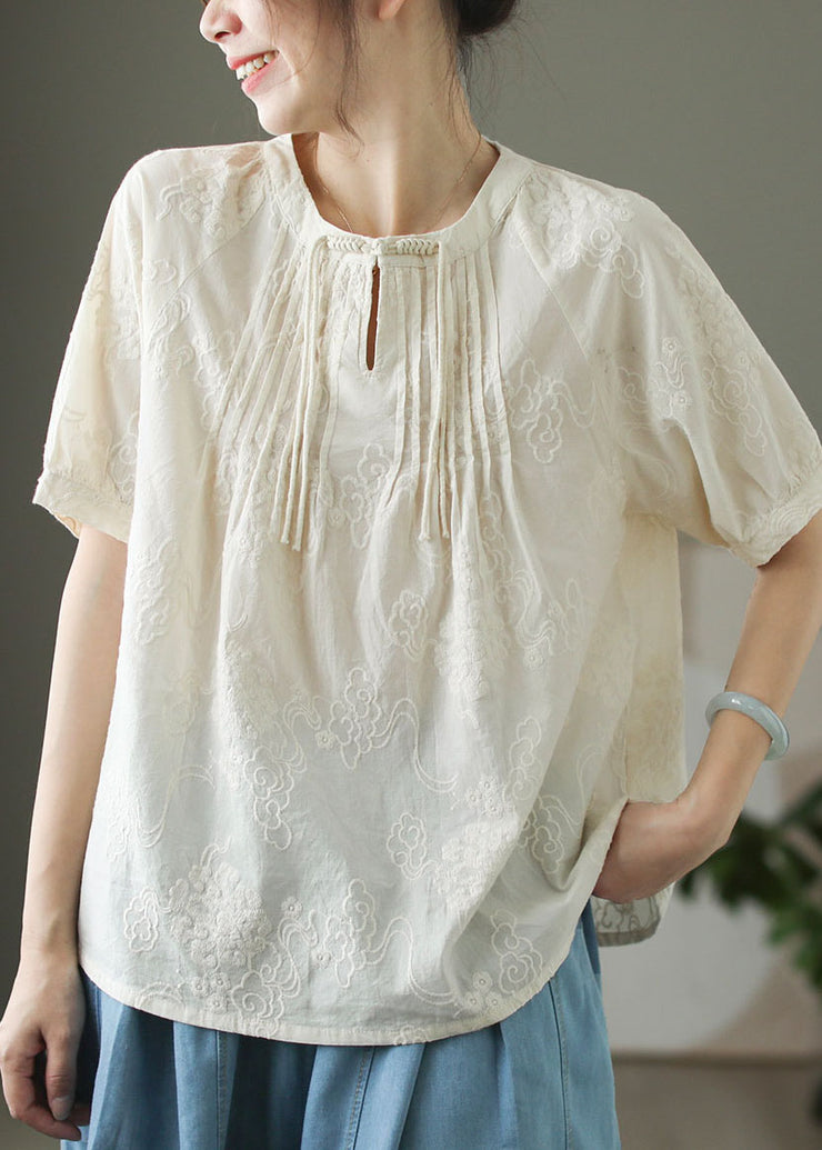 Chinese Style Apricot Tassel Embroidered Cotton Top Summer