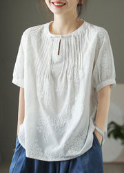 Chinese Style Apricot Tassel Embroidered Cotton Top Summer