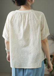 Chinese Style Apricot Tassel Embroidered Cotton Top Summer