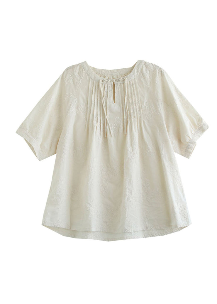 Chinese Style Apricot Tassel Embroidered Cotton Top Summer