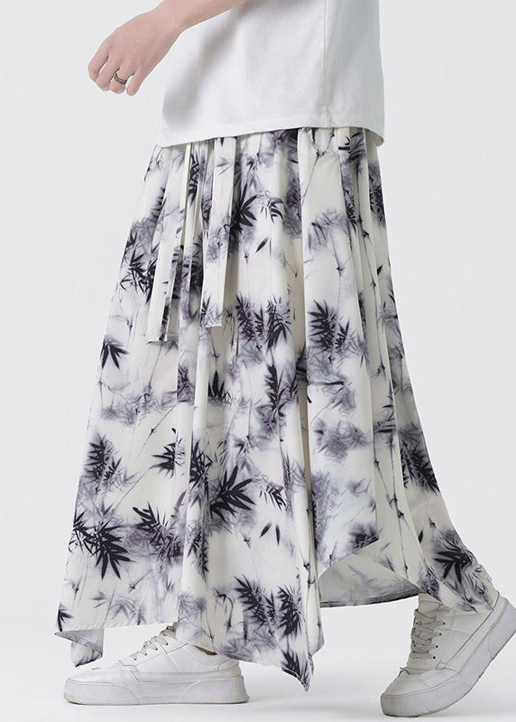 Chinese Style Asymmetrical Pockets Print Silk Men Pants Summer