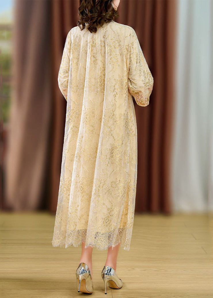 Chinese Style Beige Mandarin Collar Chinese Button Lace Dresses Summer