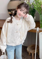 Chinese Style Beige O-Neck Sequins Button Kids Coats Fall