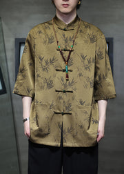 Chinese Style Black Button Pockets Ice Silk Men Shirt Summer