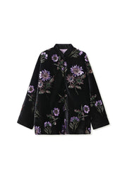 Chinese Style Black Embroidered Sequins  Fine Cotton Filled Coat Spring