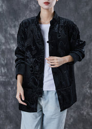 Chinese Style Black Embroideried Corduroy Jacket Spring