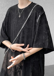 Chinese Style Black Jacquard Ice Silk Oversized T Shirt Men Summer