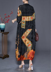 Chinese Style Black Oversized Print Silk Dress Fall