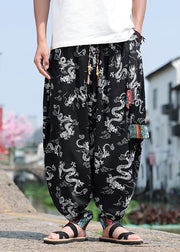 Chinese Style Black Print Ice Silk Loose Men's Lantern Pants Summer