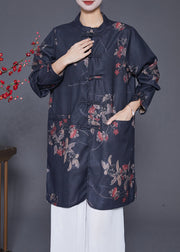 Chinese Style Black Print Linen Long Clothes Fall