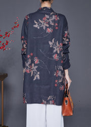 Chinese Style Black Print Linen Long Clothes Fall