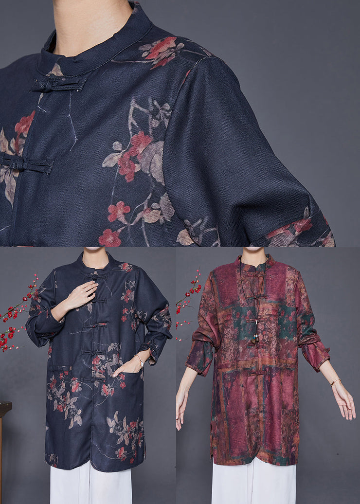 Chinese Style Black Print Linen Long Clothes Fall