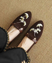 Chinese Style Black Suede Embroidered Chunky Loafer Shoes