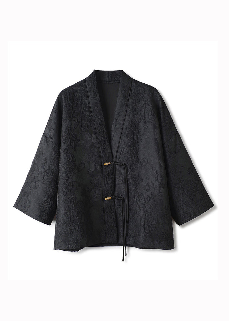 Chinese Style Black Tasseled Jacquard Patchwork Cotton Coats Fall