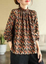 Chinese Style Black Turtleneck Print Shirts Long Sleeve