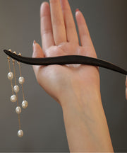 Chinese Style Black Wooden Pearl Tassel Wooden Hairpin