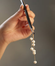 Chinese Style Black Wooden Pearl Tassel Wooden Hairpin