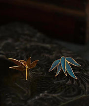 Chinese Style Blue Asymmetric Silver Stud Earrings