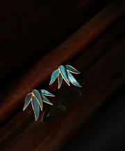 Chinese Style Blue Asymmetric Silver Stud Earrings