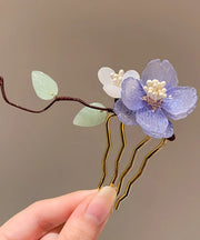 Chinese Style Blue Sterling Silver Overgild U Shaped Floral Hairpin