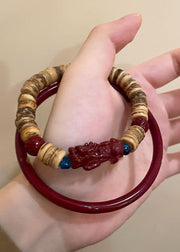 Chinese Style Cinnabar Glass Coconut Shell Beads Bangle