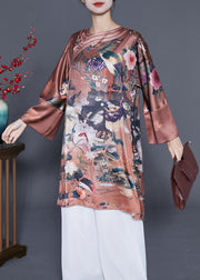 Chinese Style Coffee Chinese Button Print Silk Dress Spring