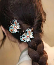 Chinese Style Colorblock Sterling Silver Overgild Bell Orchid Butterfly Pearl Hairpin