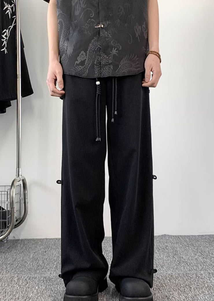 Chinese Style Dark Grey Fake Two Thin Ice Silk Men Pants Summer