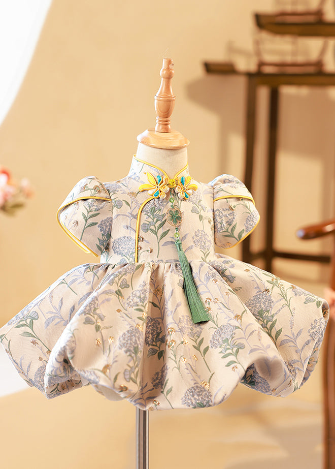 Chinese Style Embroideried Wrinkled Tassel Kids Maxi Dress Summer