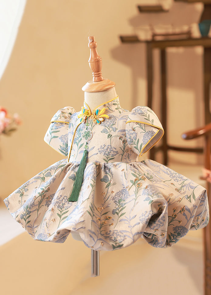 Chinese Style Embroideried Wrinkled Tassel Kids Maxi Dress Summer