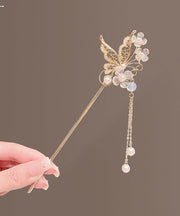 Chinese Style Gold Alloy Pearl Crystal Butterfly Tassel Hairpin