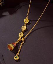 Chinese Style Gold Ancient Gold Crystal Enamel Lariat Necklace