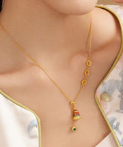 Chinese Style Gold Ancient Gold Crystal Enamel Lariat Necklace