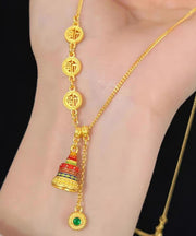 Chinese Style Gold Ancient Gold Crystal Enamel Lariat Necklace