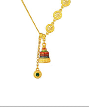 Chinese Style Gold Ancient Gold Crystal Enamel Lariat Necklace