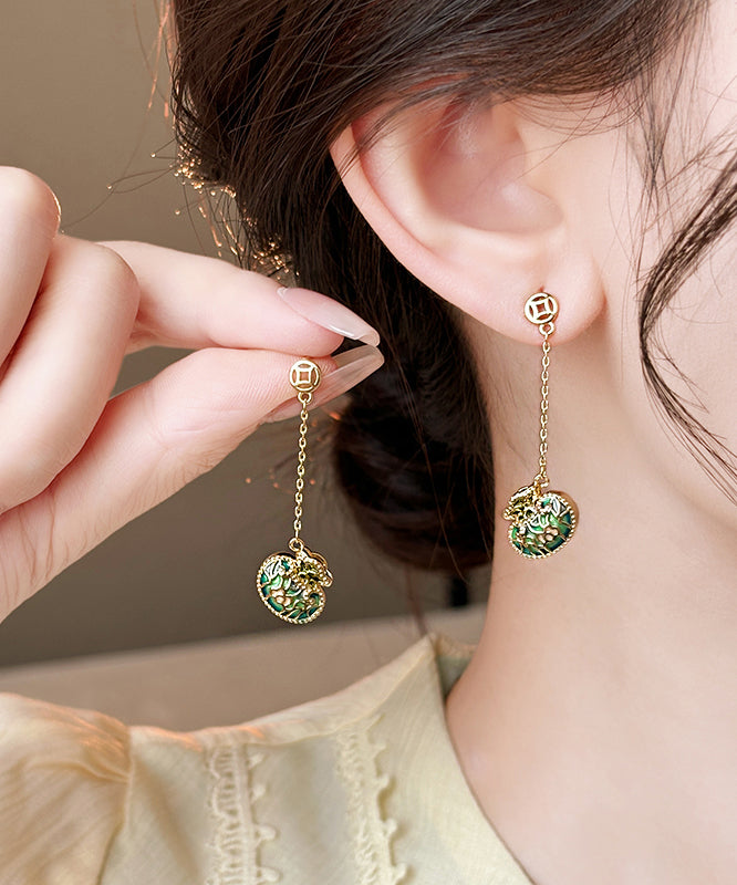 Chinese Style Gold Copper Alloy Money Bag Tassel Drop Earrings