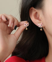 Chinese Style Gold Copper Overgild Baked Enamel Bell Stud Earrings