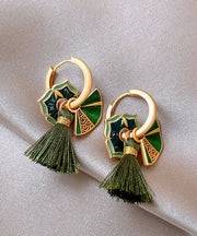 Chinese Style Green Copper Alloy Tassel Hoop Earrings