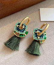 Chinese Style Green Copper Alloy Tassel Hoop Earrings