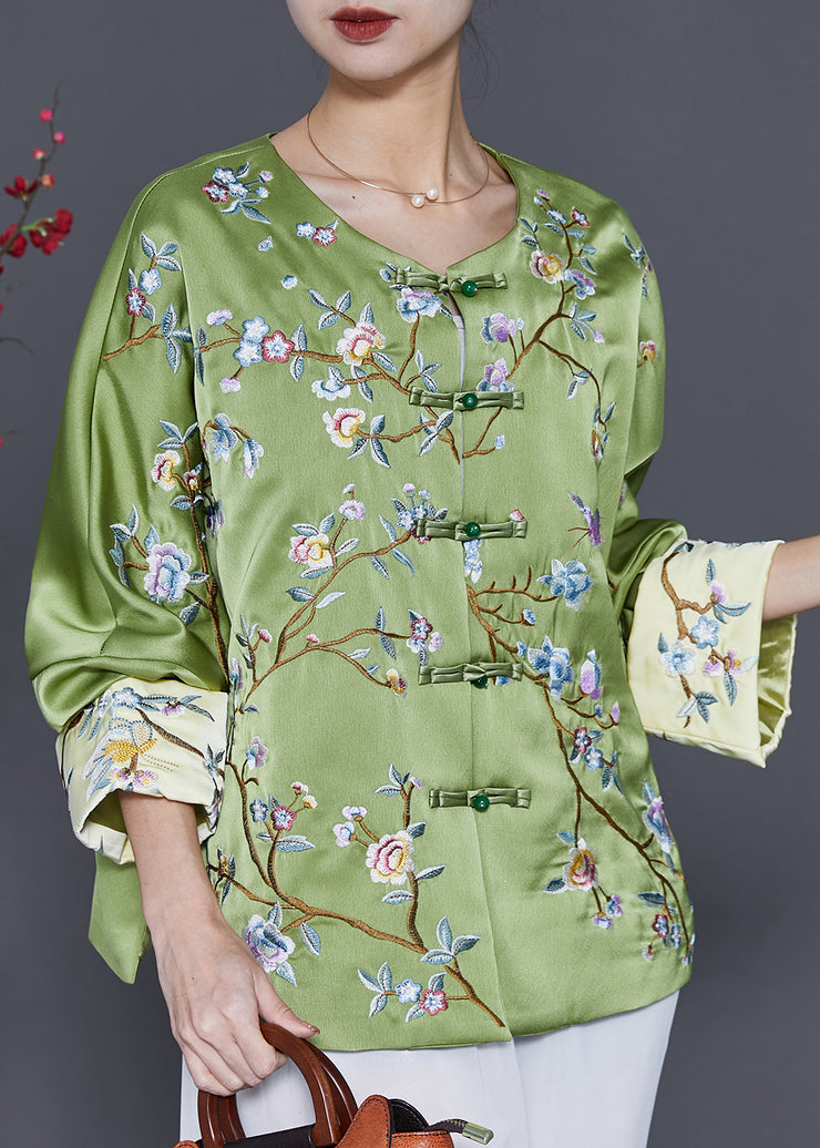 Chinese Style Green Embroidered Silk Coat Spring