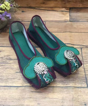 Chinese Style Green Embroideried Flat Shoes For Women