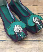 Chinese Style Green Embroideried Flat Shoes For Women